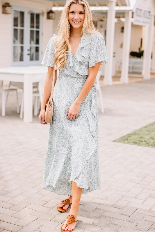 Get The Message Sage Green Ruffled Midi Dress