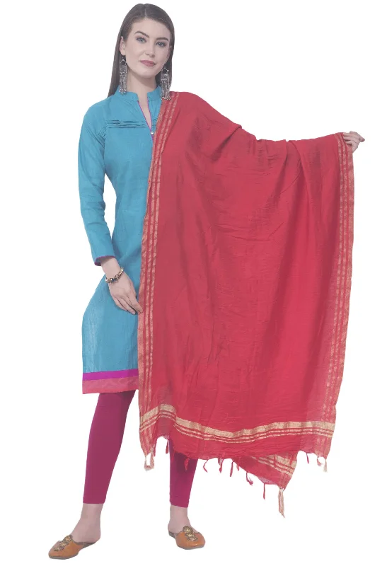 A R SILK Red Color Golden border Cotton Dupattas and Chunnis