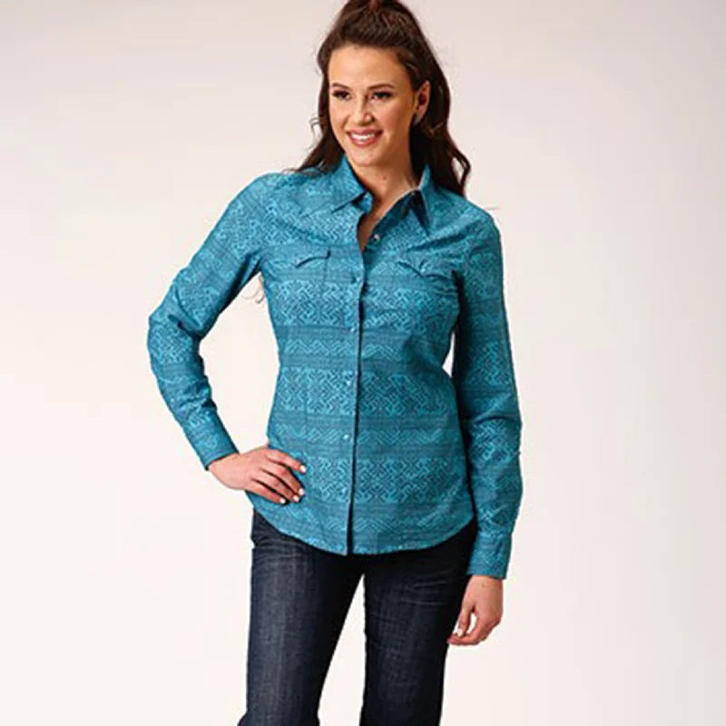 Roper Women's Turquoise Aztec Stripe Shirt