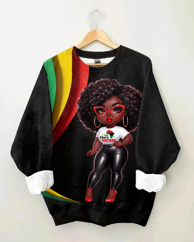 Black History Month Curly Women Long Sleeve Sweatshirt