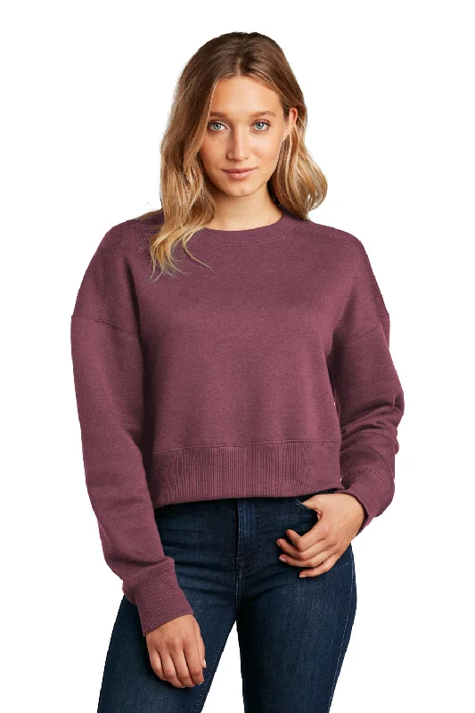 District Womens Perfect Weight Fleece Cropped Crewneck Sweatshirt - Heather Loganberry - Closeout