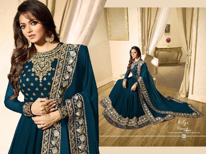 Teal Blue LT 1703 Banglory Silk Georgette with Embroidery work Anarkali Suit