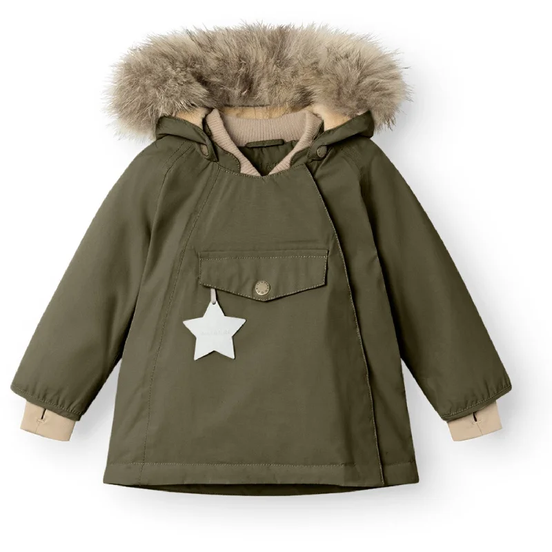 Mini A ture Olive night Wang Fleece Winter Jacket m. Fur