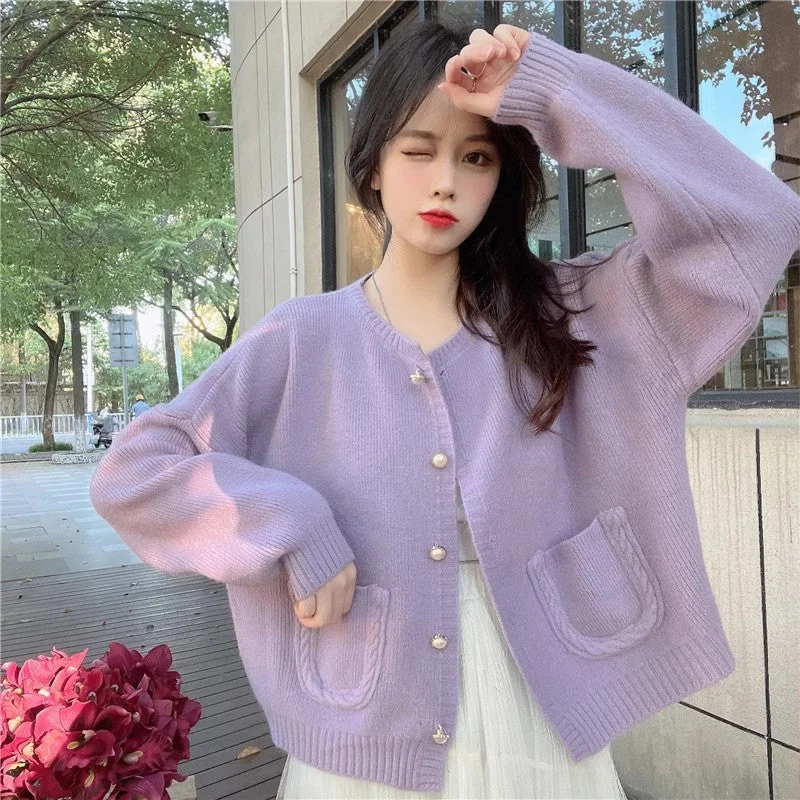 Plus size cardigan jacket knitted top women's autumn and winter new loose sweater      S3388