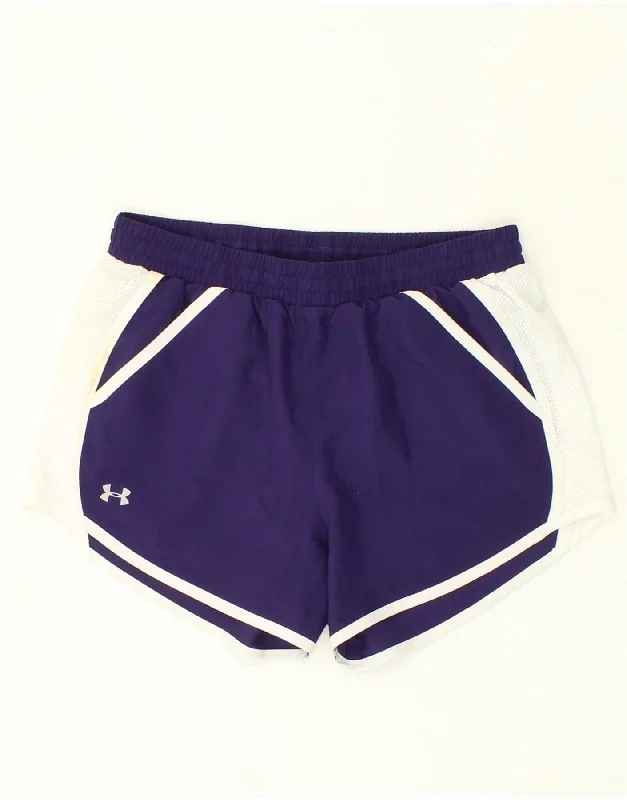 UNDER ARMOUR Womens Sport Shorts UK 6 XS Navy Blue Colourblock Polyester