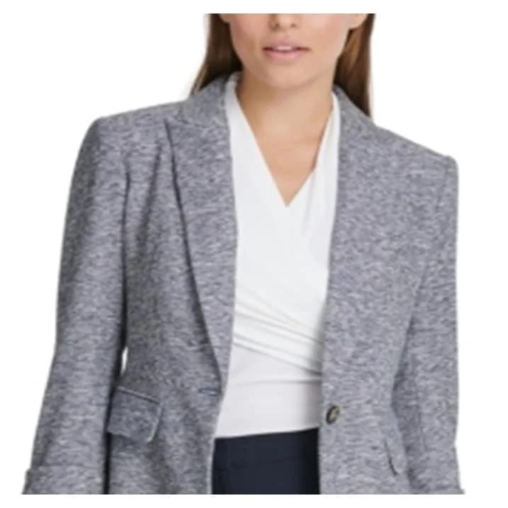 Dkny Women's Marled One Button Blazer Blue Size 10