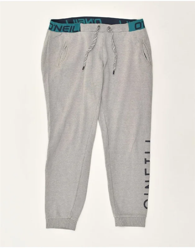 O'NEILL Womens Graphic Tracksuit Trousers Joggers Large Grey Cotton