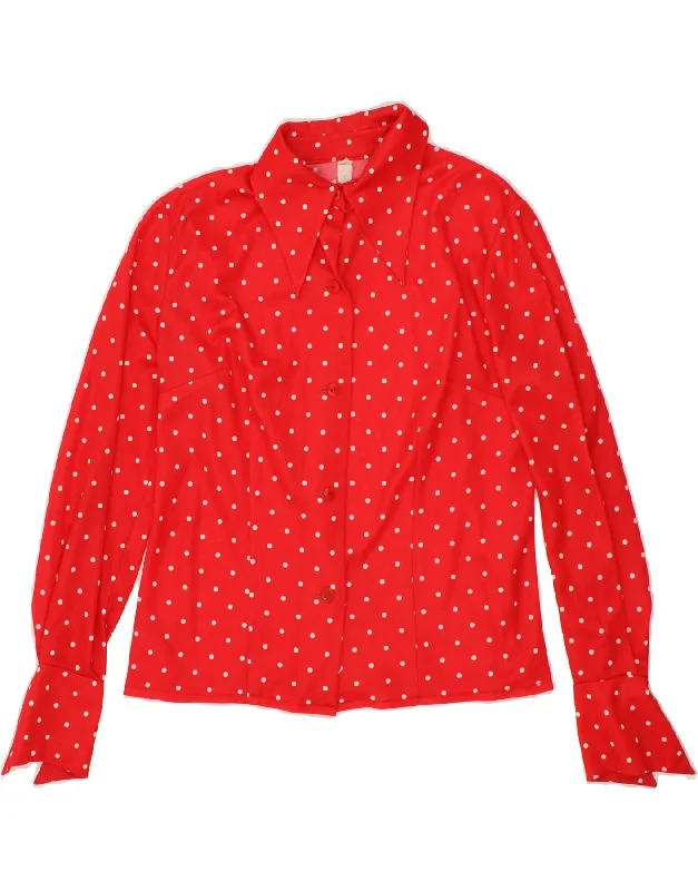 VINTAGE Womens Shirt Blouse UK 14 Large Red Polka Dot