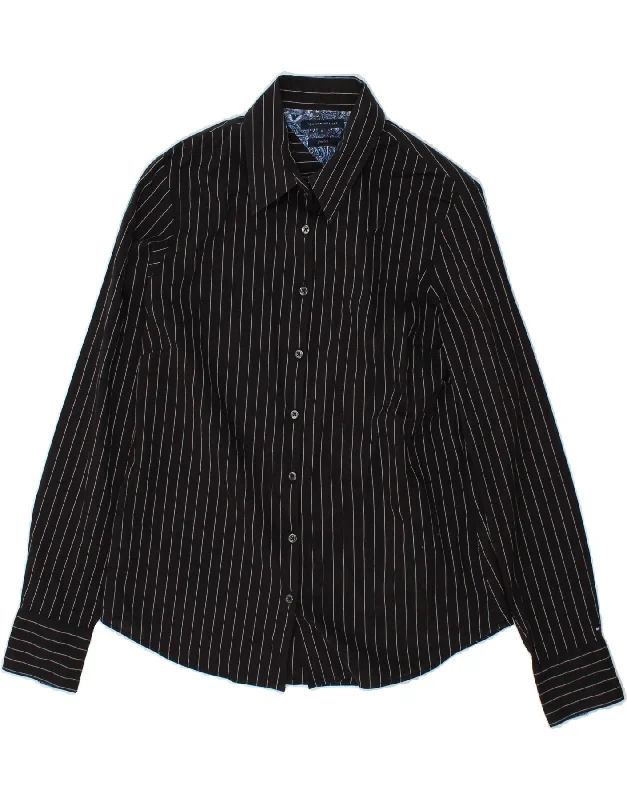 TOMMY HILFIGER Womens Shirt US 8 Medium Black Striped Cotton