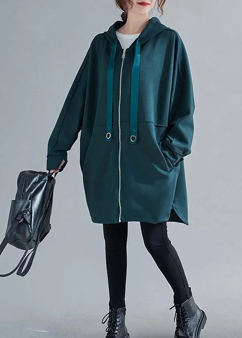 Italian blackish green Fashion Long coats Photography hooded zippered outwears