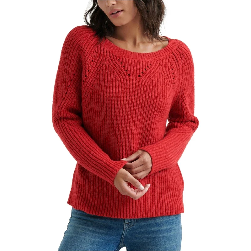 Lucky Brand Womens Pointelle Pullover Sweater, Red, Large