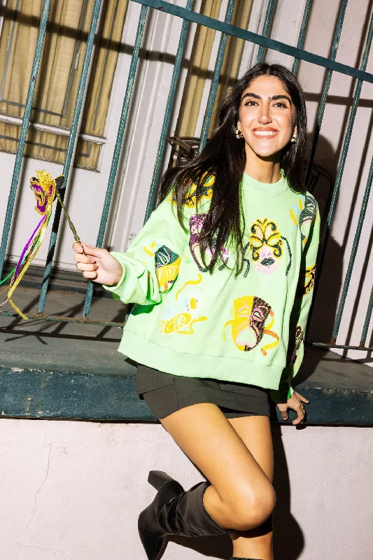 Green Scattered Mardi Gras Mask Sweatshirt