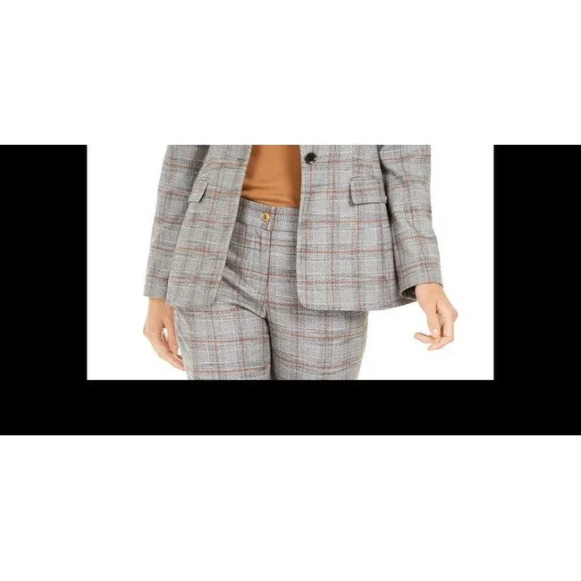 Calvin Klein Women's One-Button Plaid Blazer Brown Size 2