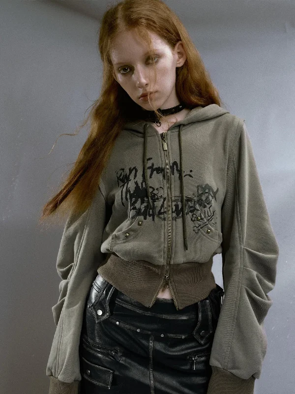 Grunge Ruched Sleeve Hoodie