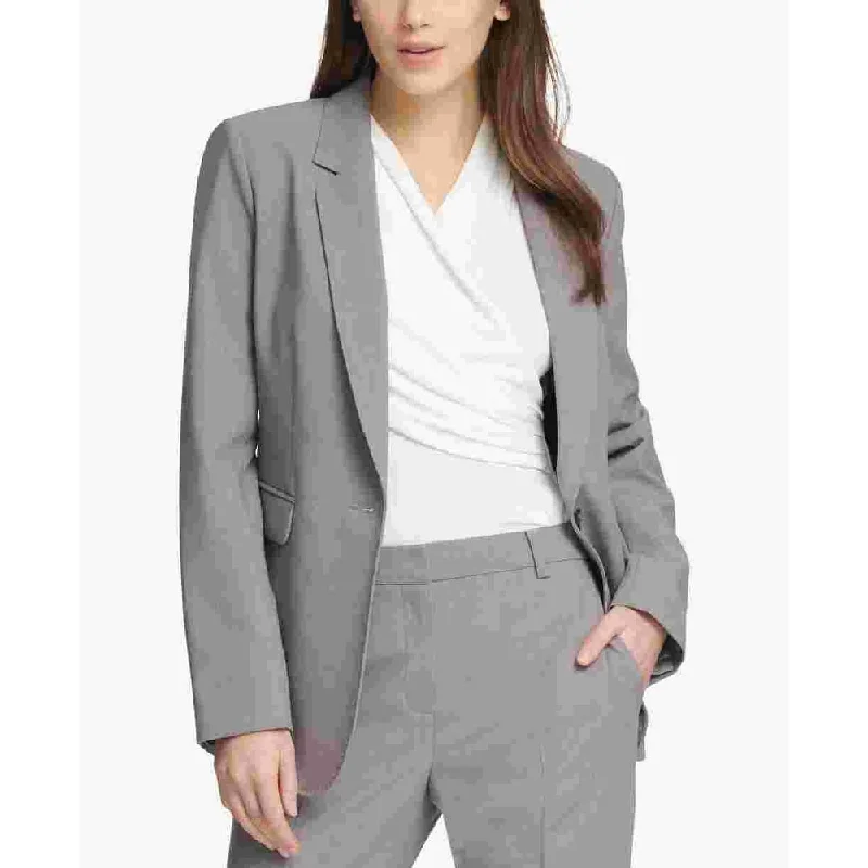 DKNY Women's One-Button Long Sleeve One-Button Blazer Gray Size 10