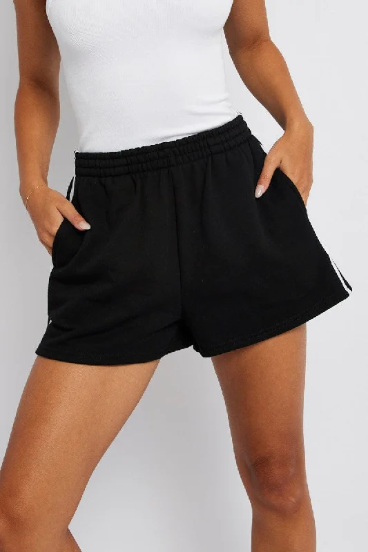 Black Track Shorts High Rise Elastic Waist