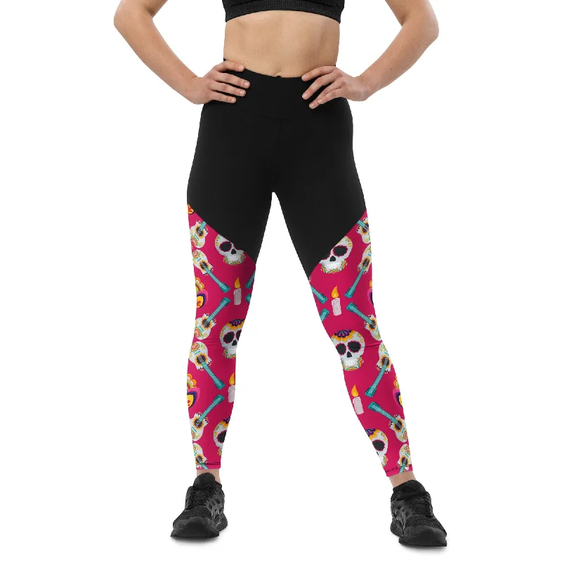 Pink Mexican Skull Sports Leggings