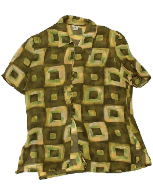 PRIMAVERA FIRENZE Womens Shirt Blouse UK 14 Medium Green Geometric