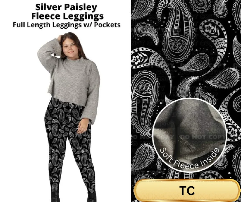 Silver Paisley Fleece Leggings