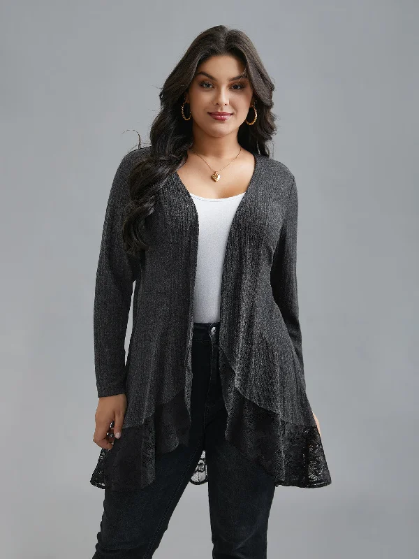 Lace Scalloped Open Front Cardigan