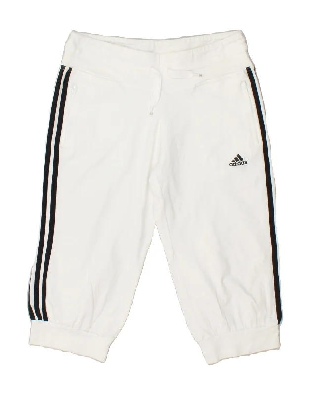 ADIDAS Womens Capri Tracksuit Trousers Joggers UK 10 Small White Cotton