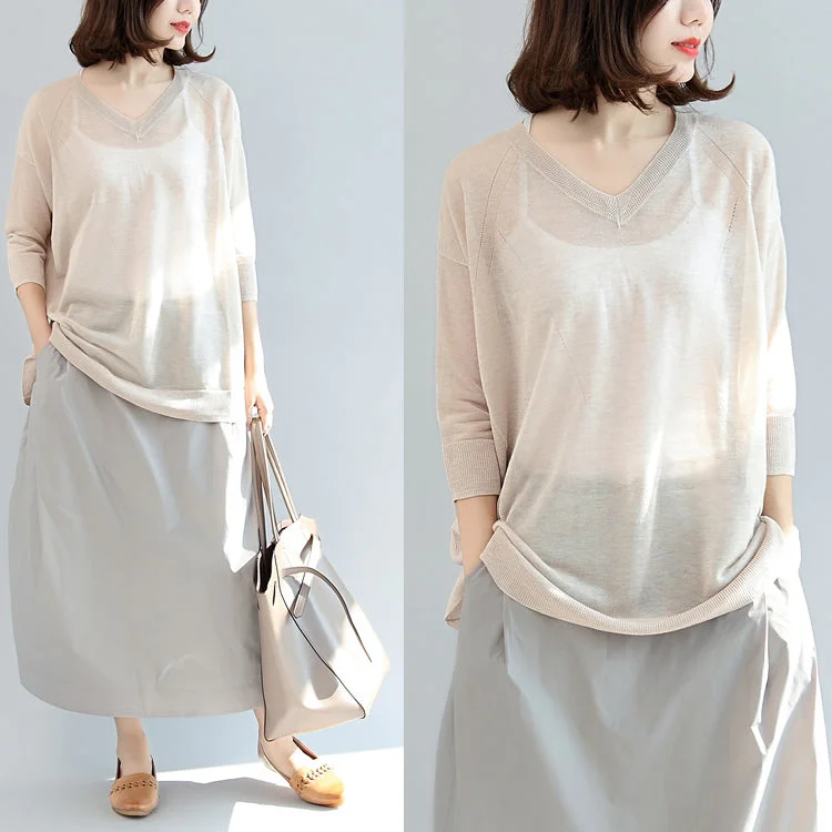 beige stylish linen blouse oversize tops long sleeve t shirt