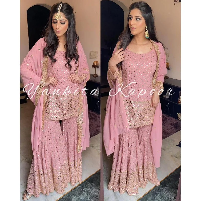 Baby Pink Fancy Wear Sequence Work Suit