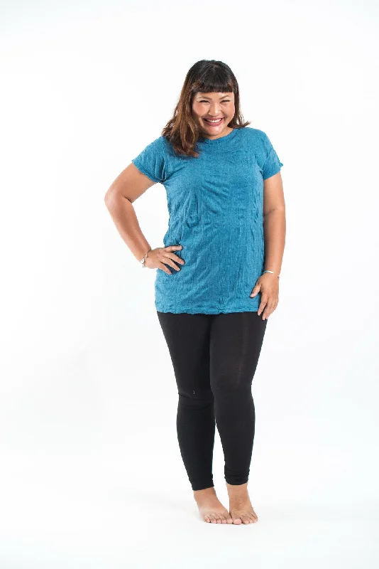 Plus Size Womens Solid Color T-Shirt in Denim Blue