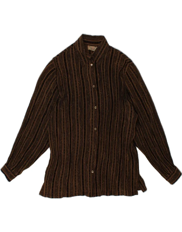 LINEA ESSE Womens Shirt UK 10 Small Brown Striped