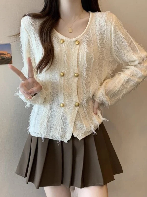 tassel knitted long sleeve cardigan sweater jacket      S3408