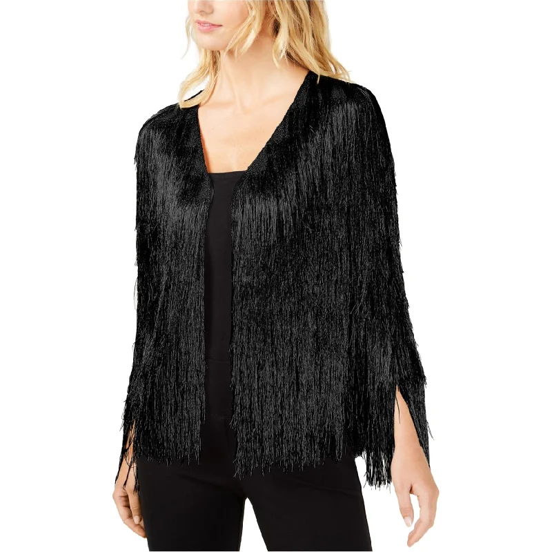 Rachel Zoe Womens Metallic Fringe Cardigan Sweater, Black, Small