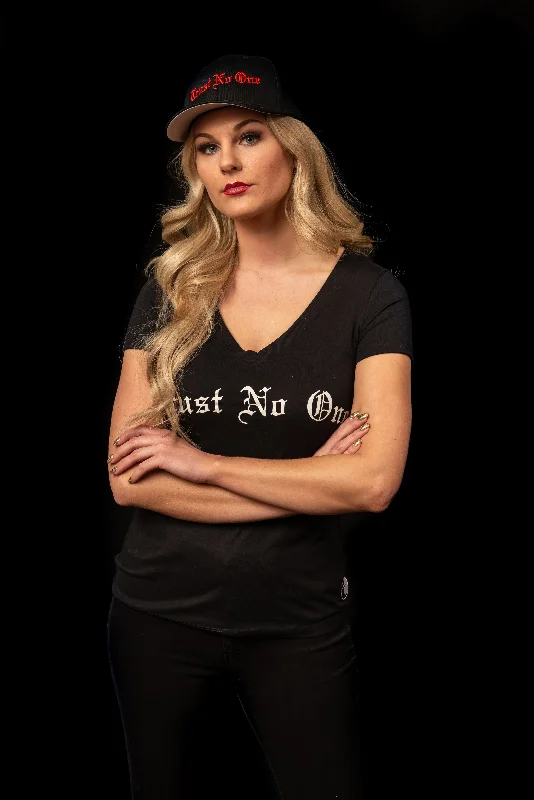 Women's Face of Trust No One V-Neck T-Shirt - Black