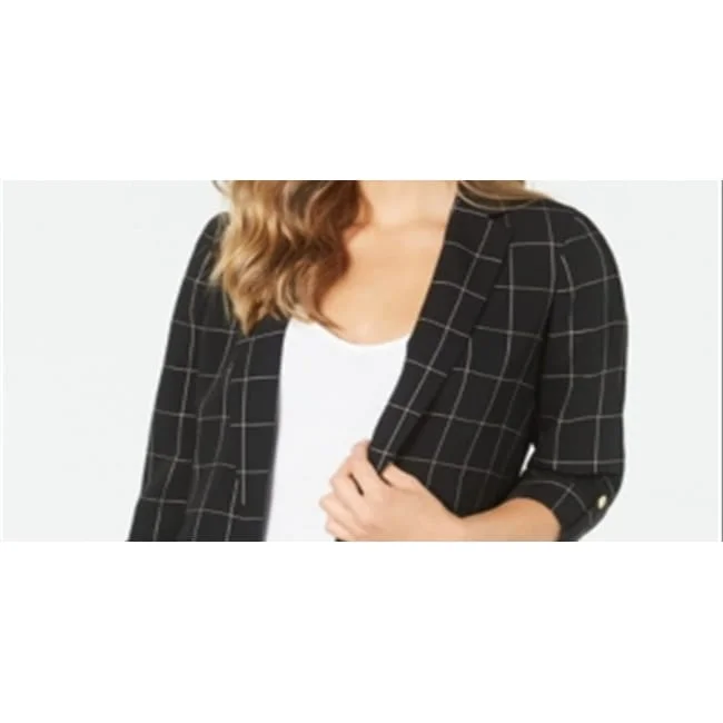 Calvin Klein Women's Windowpane Roll Tab Blazer Black Size 6