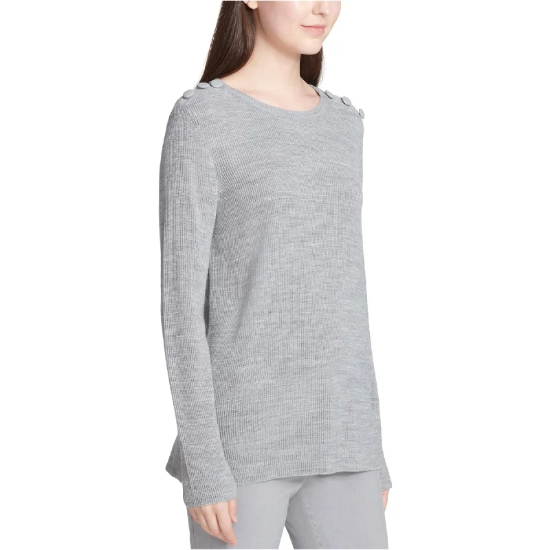 Calvin Klein Womens Shoulder Button Pullover Sweater, Grey, Large