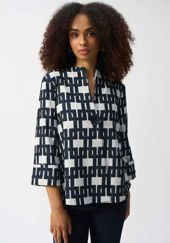 Joseph Ribkoff Geometric Jacquard Jacket, Navy