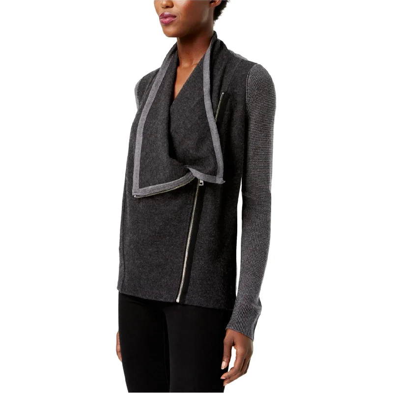 I-N-C Womens Waffled Cardigan Sweater, Grey, X-Large