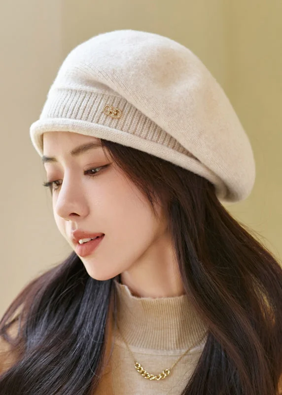 Autumn And Winter Beige Warm Versatile Woolen Beret Hat