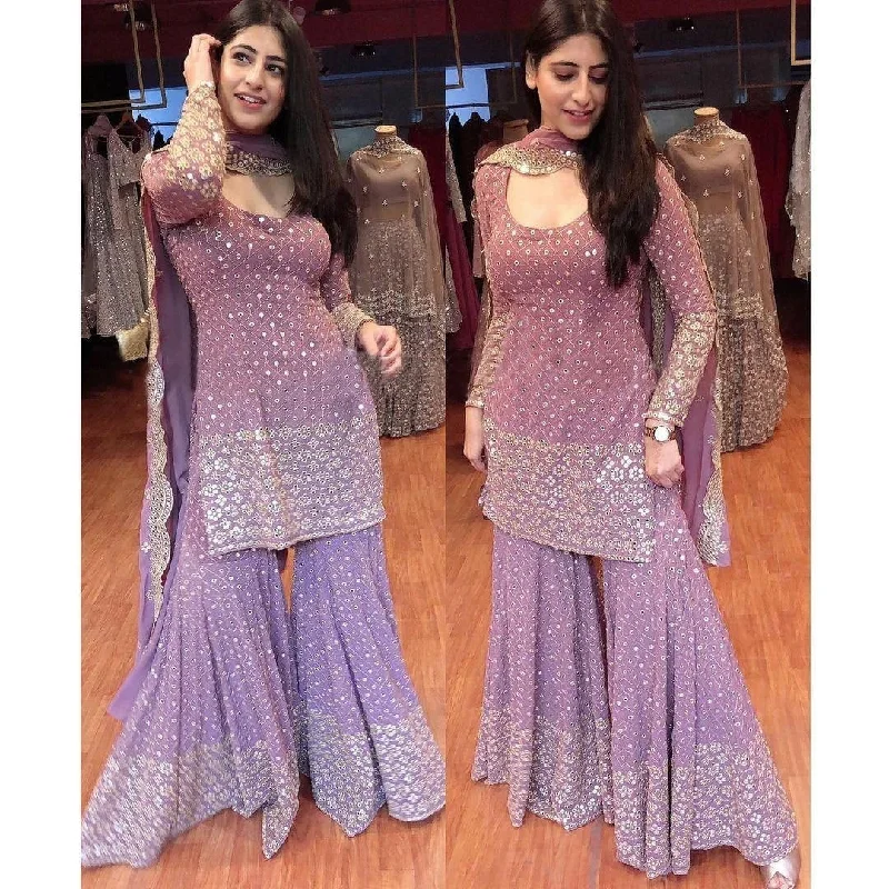 Lavender Fancy Wear Sequence Work Suit