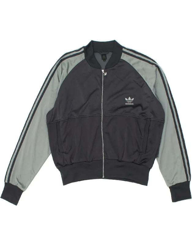 ADIDAS Womens Crop Tracksuit Top Jacket UK 18 XL Grey Colourblock Nylon