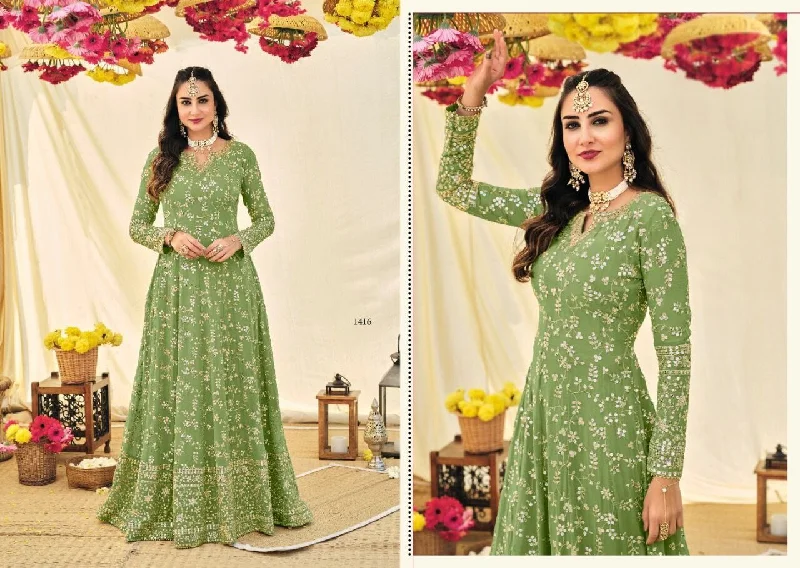 Green Heavy Blooming Fox Georgette with
Embroidery Anarkali Suit