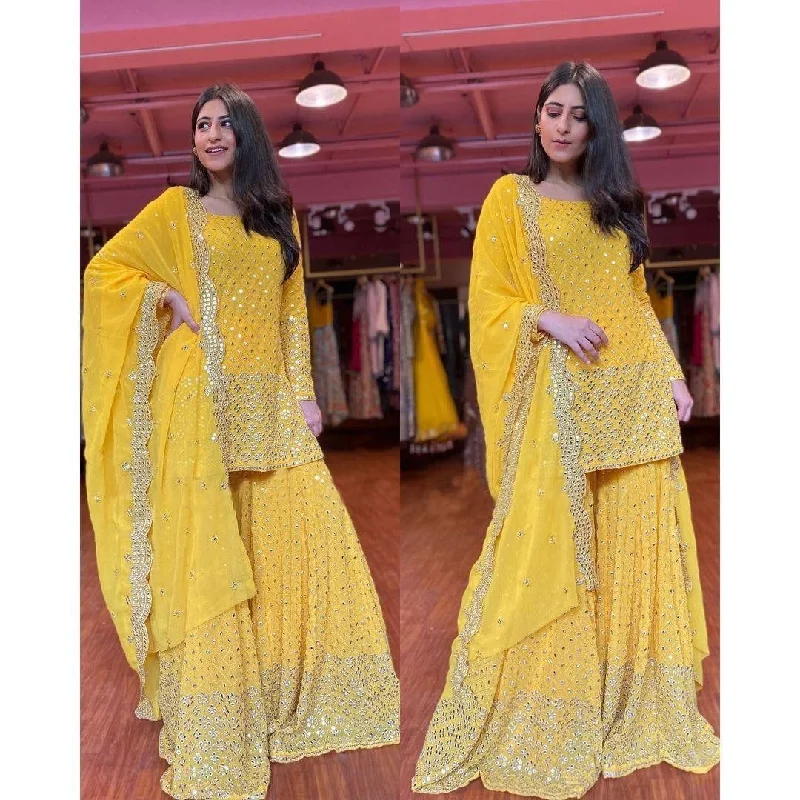 Yellow Fancy Wear Sequence Work Suit