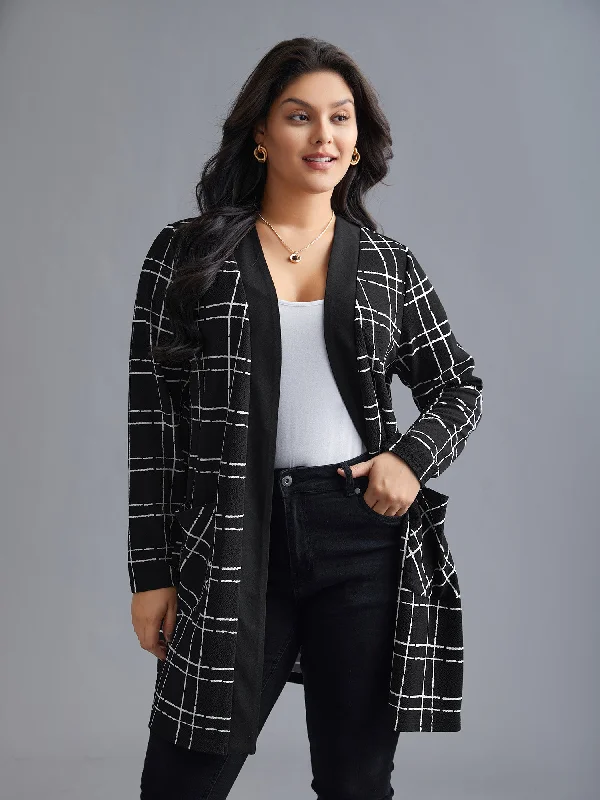 Plaid Open Front Patchwork Jacket