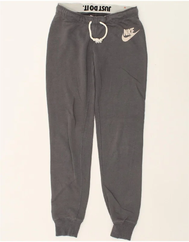 NIKE Womens Graphic Tracksuit Trousers Joggers UK 10 Small Grey Cotton