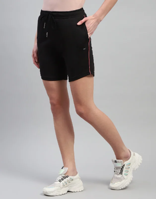 Women Black Solid Regular Fit Short