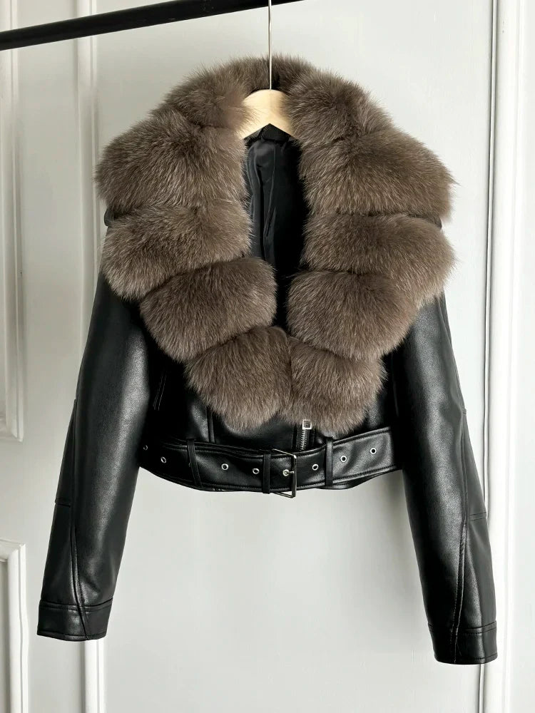 Women PU Faxur Fur Winter Jacket Outerwear