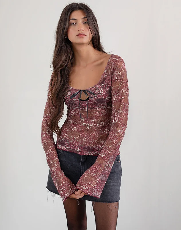 Sada Long Sleeve Top in Printed Lace Abstract Leo Spot