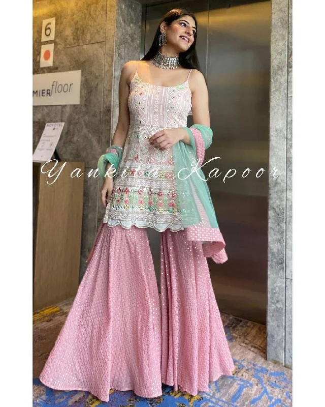 Yankita Kapoor Bollywood Fancy Wear Stylish Sharara Mirror work Suit