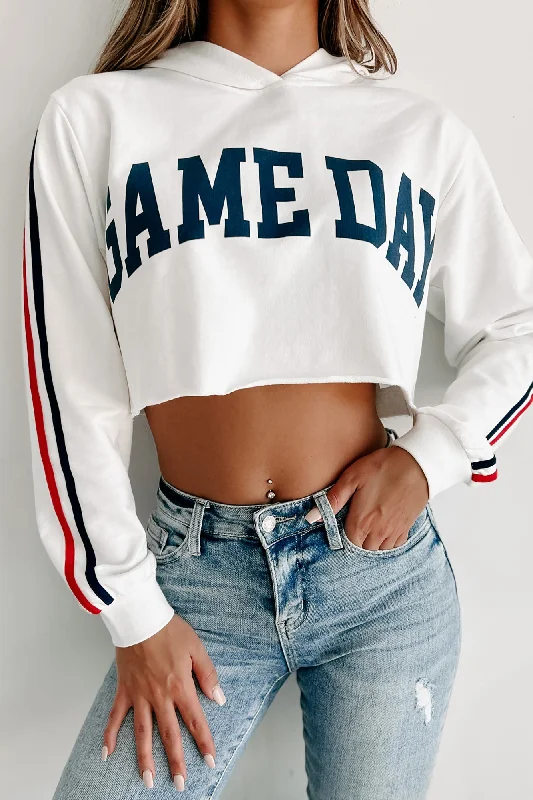 Varsity Squad "Gameday" Crop Hoodie Top (Ivory)