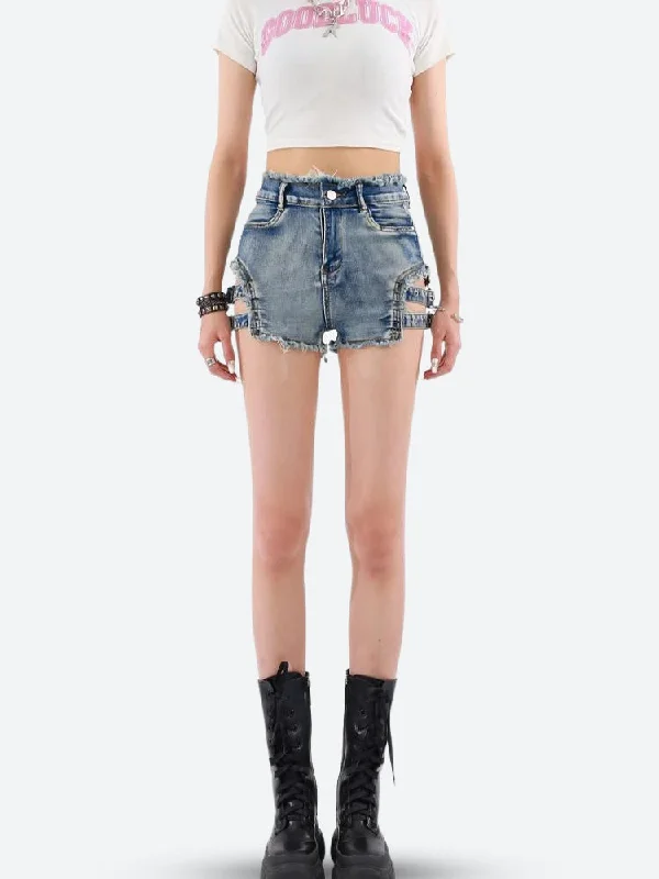 Distressed Cut Out Denim Shorts