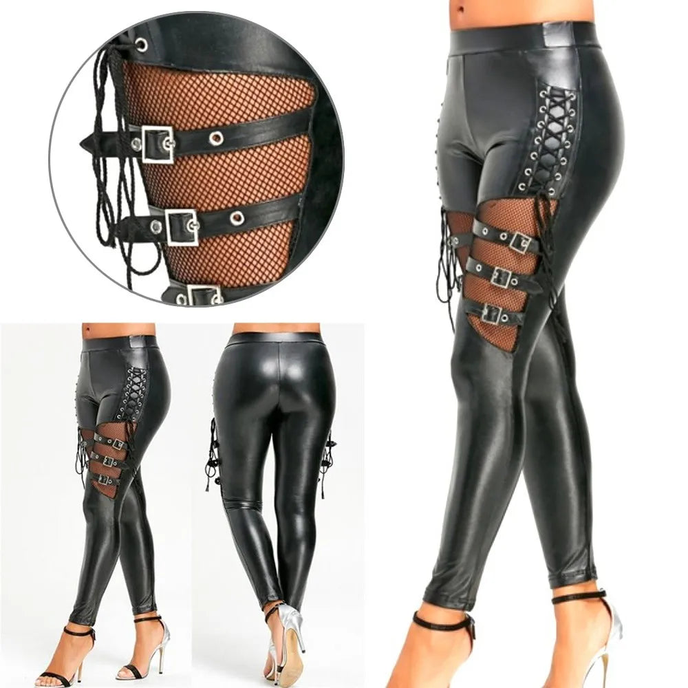 Women's Buckle & Lace Up Gothic Punk Leggings